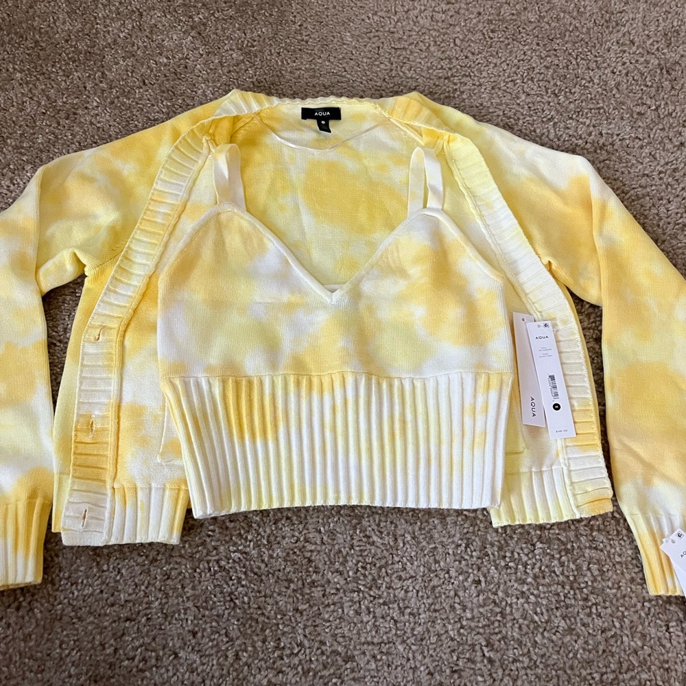 Aqua yellow tie dye sweater set